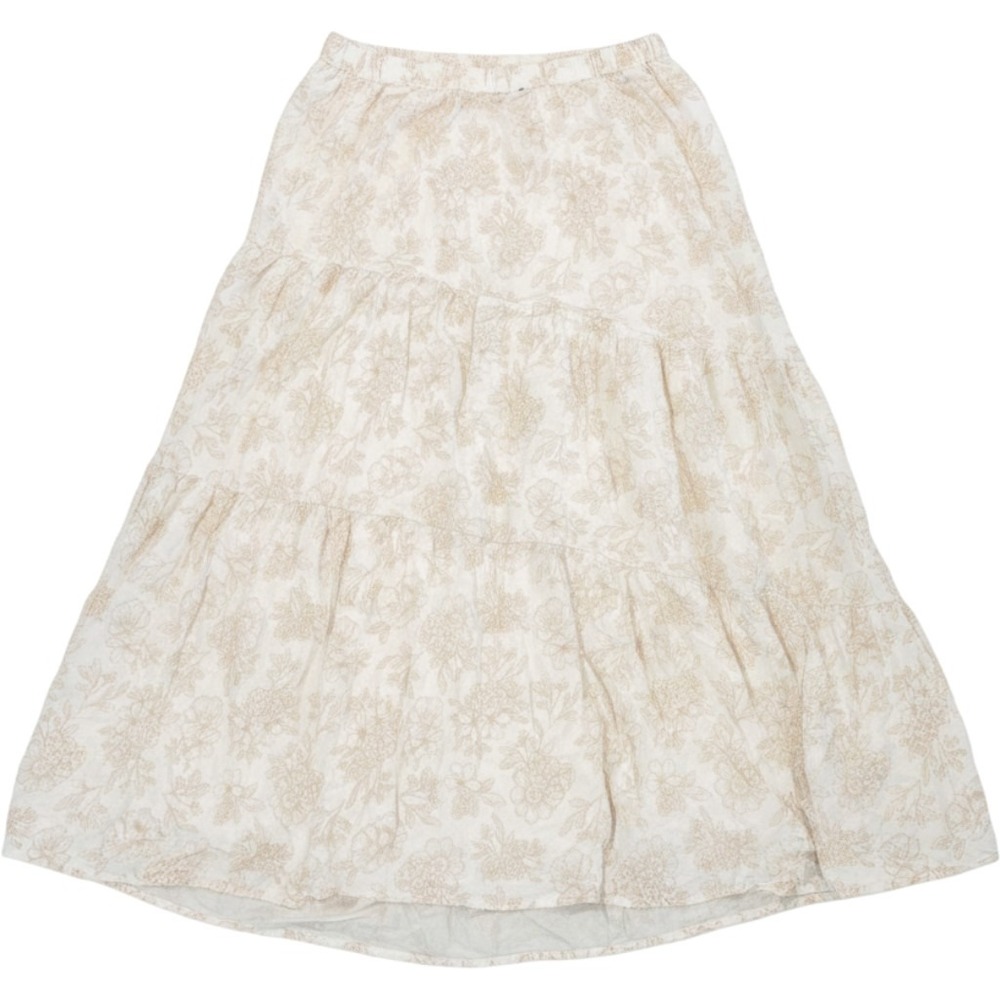 Sincerely Jules Floral Tiered Maxi Skirt White Tan Boho Rayon XL